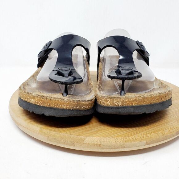 Birkenstock Gizeh Sandals 36 Womens 5 Black Thong Buckle Straps Distressed - Picture 3 of 12